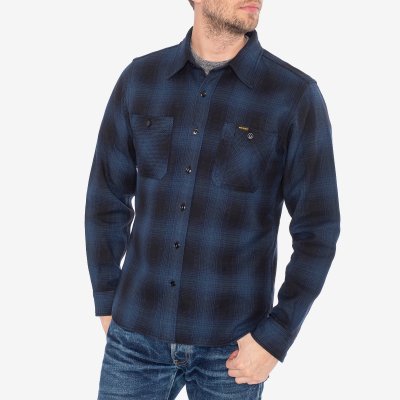 Ultra Heavy Flannel Ombré Check Work Shirt - Navy/Black